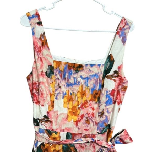 London Times NWT Floral Sleeveless Dress Square Neck A-line Linen Blend Size 12 - Picture 5 of 13